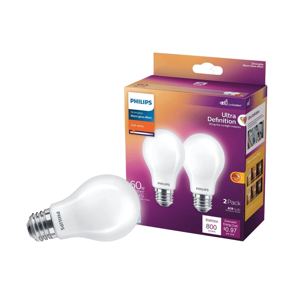 Philips Ultra Definition 60W Replacement A19 Dimmable LED Bulb with Warm Glow Effect Soft White